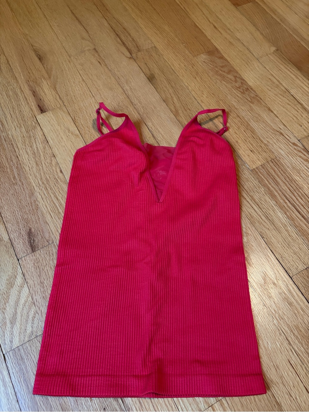 Free people Red Ribbed V-Neck Cami Tank